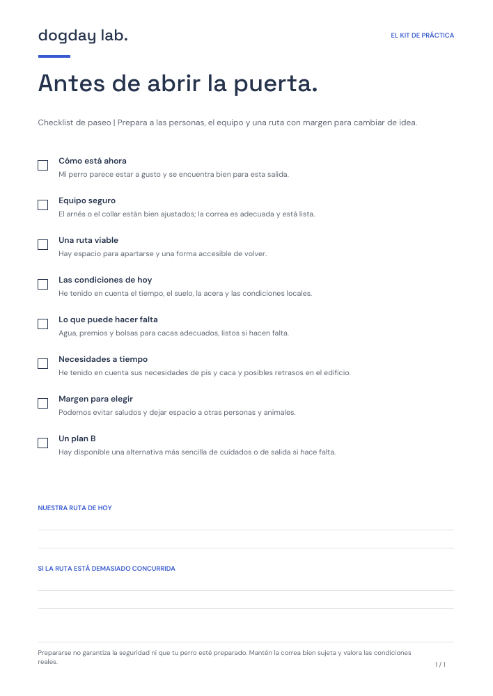 Vista previa de la checklist de paseo imprimible