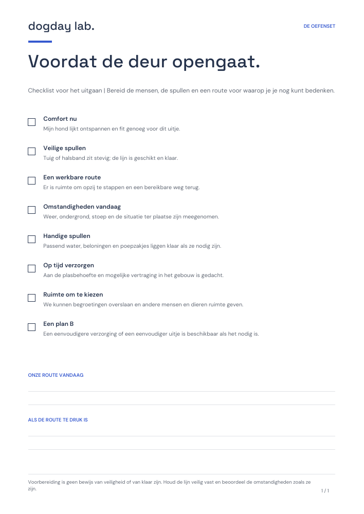 Voorbeeld van de afdrukbare checklist voor het uitgaan
