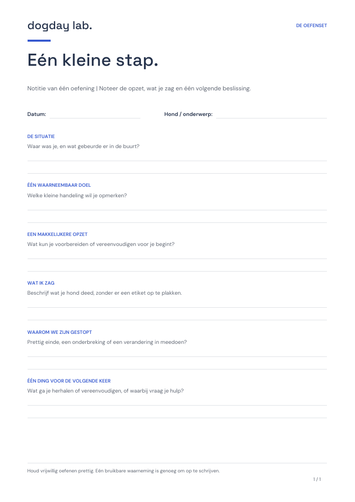 Voorbeeld van de afdrukbare oefennotitie voor één keer