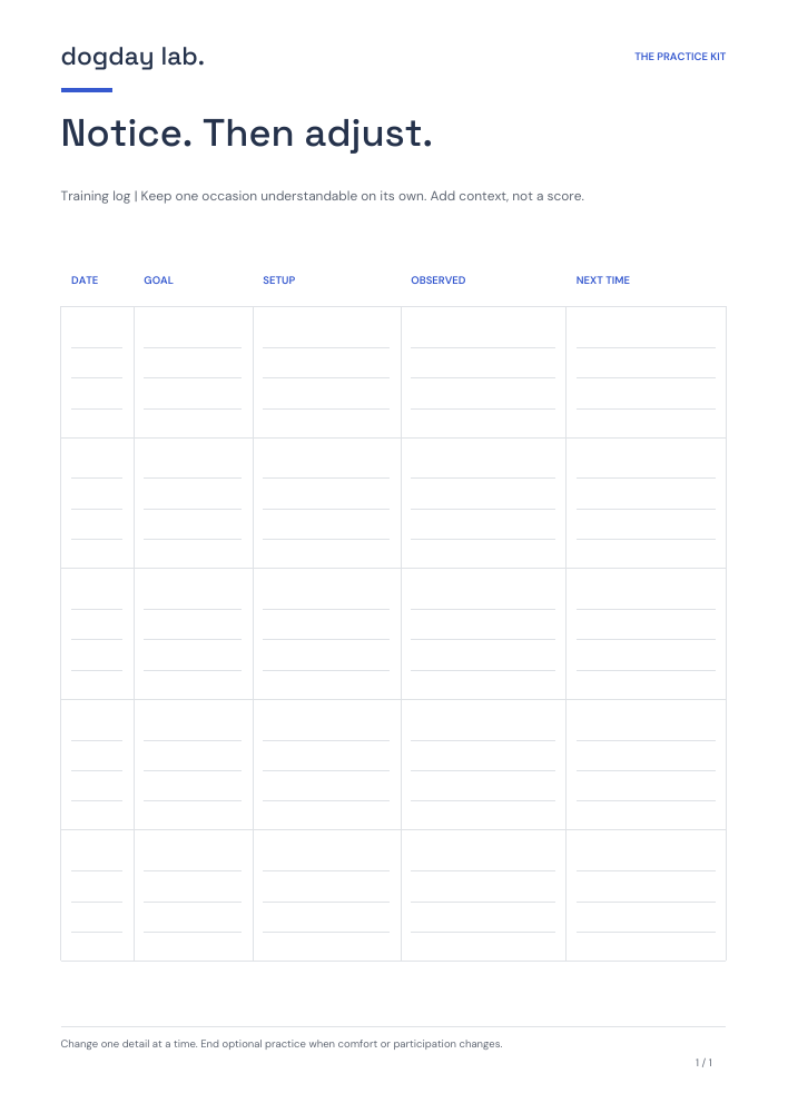 Preview of the training log printable